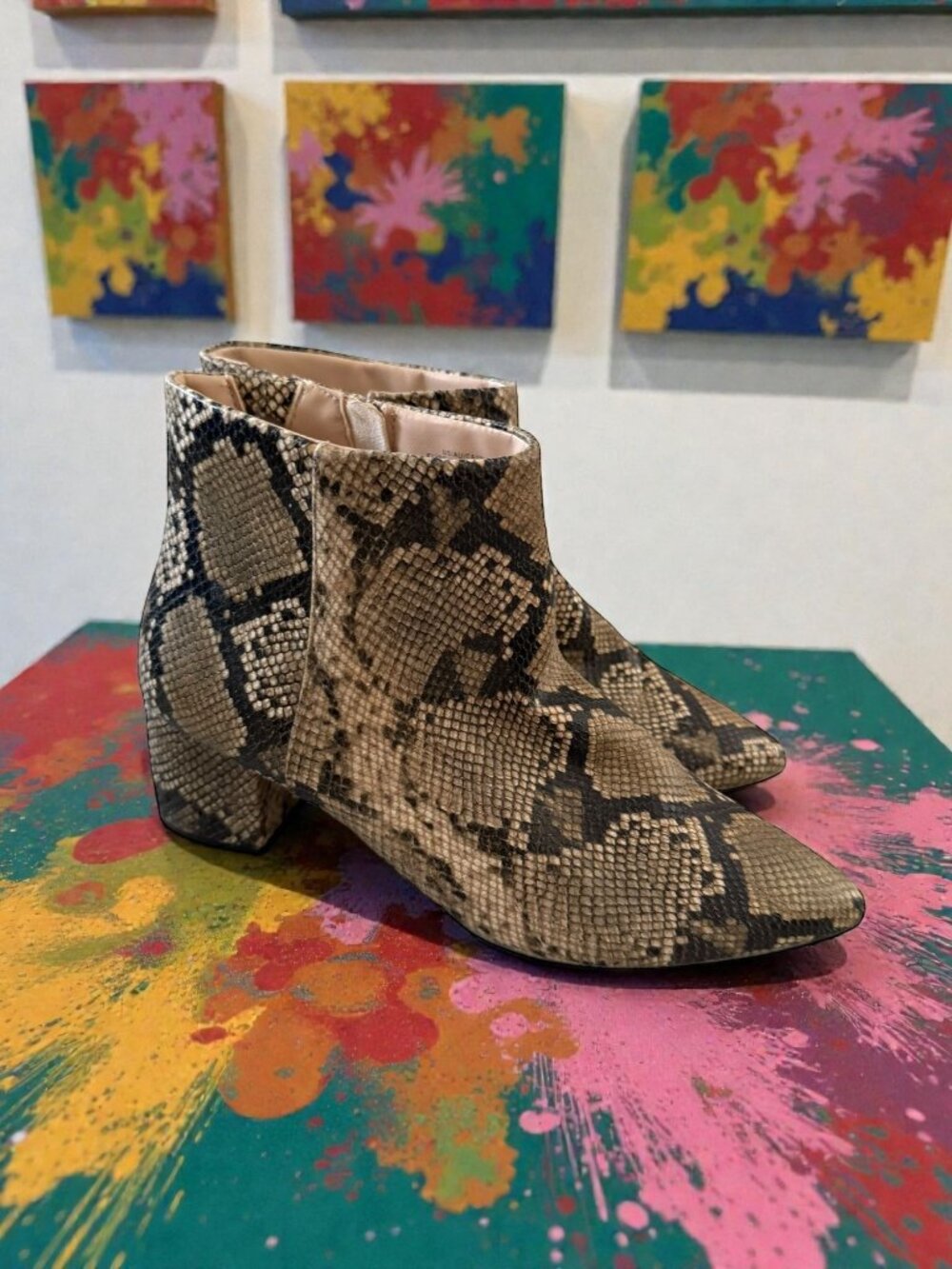 THE DROP Tan Snake Print Ankle Boots Size 11